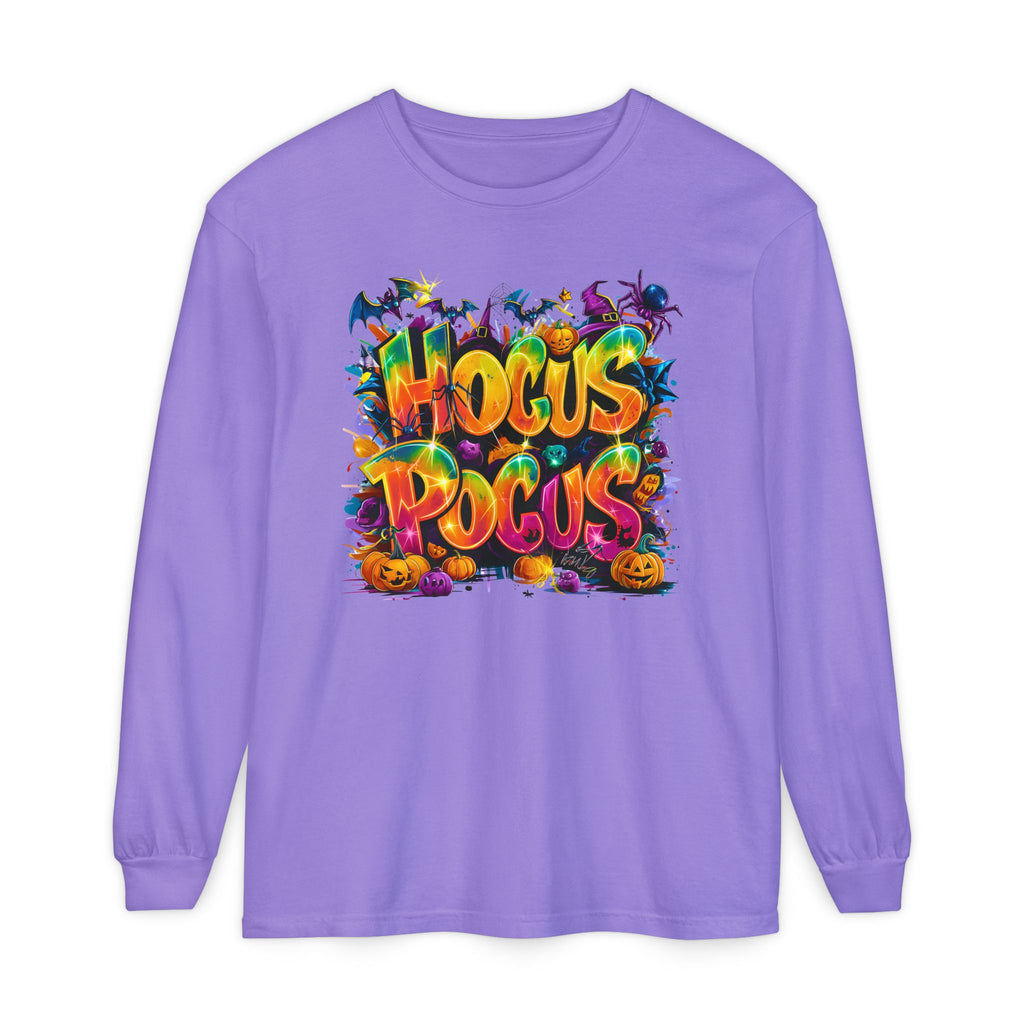 Unisex Hocus Pocus Halloween Graphic Comfort Colors Long Sleeve Tee | spooky pumpkins bats witches