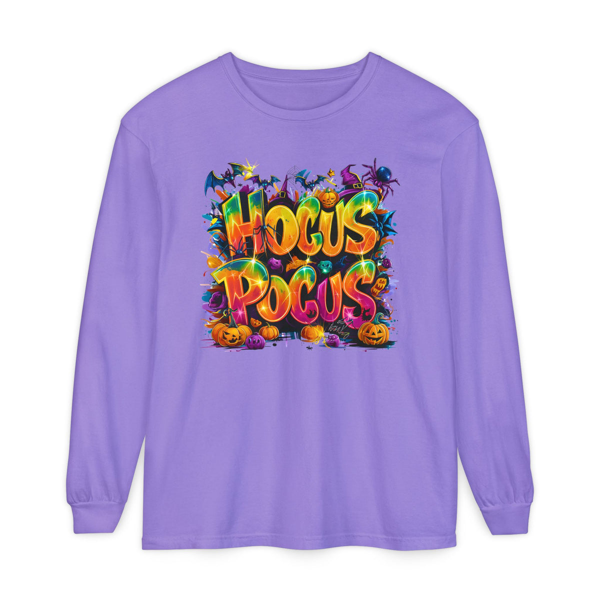 Unisex Hocus Pocus Halloween Graphic Comfort Colors Long Sleeve Tee | spooky pumpkins bats witches