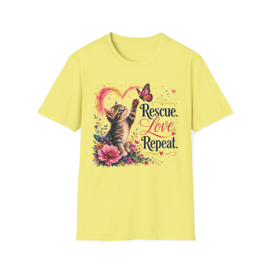 Rescue Love kitten heart butterfly T-Shirt | Rescue Love Repeat tee