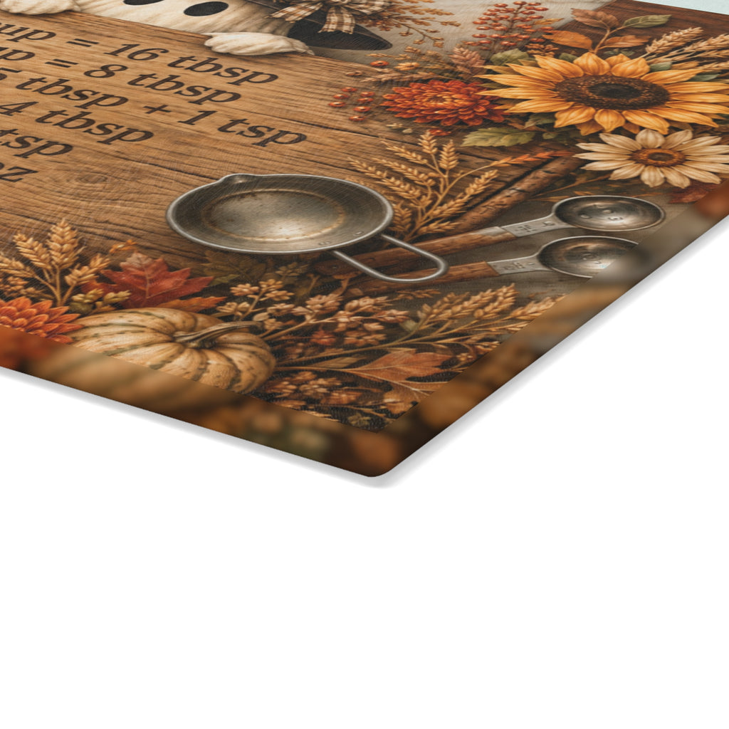 Autumn Sunflower Kitchen Conversion Glass Cutting Board | Measurement Chart