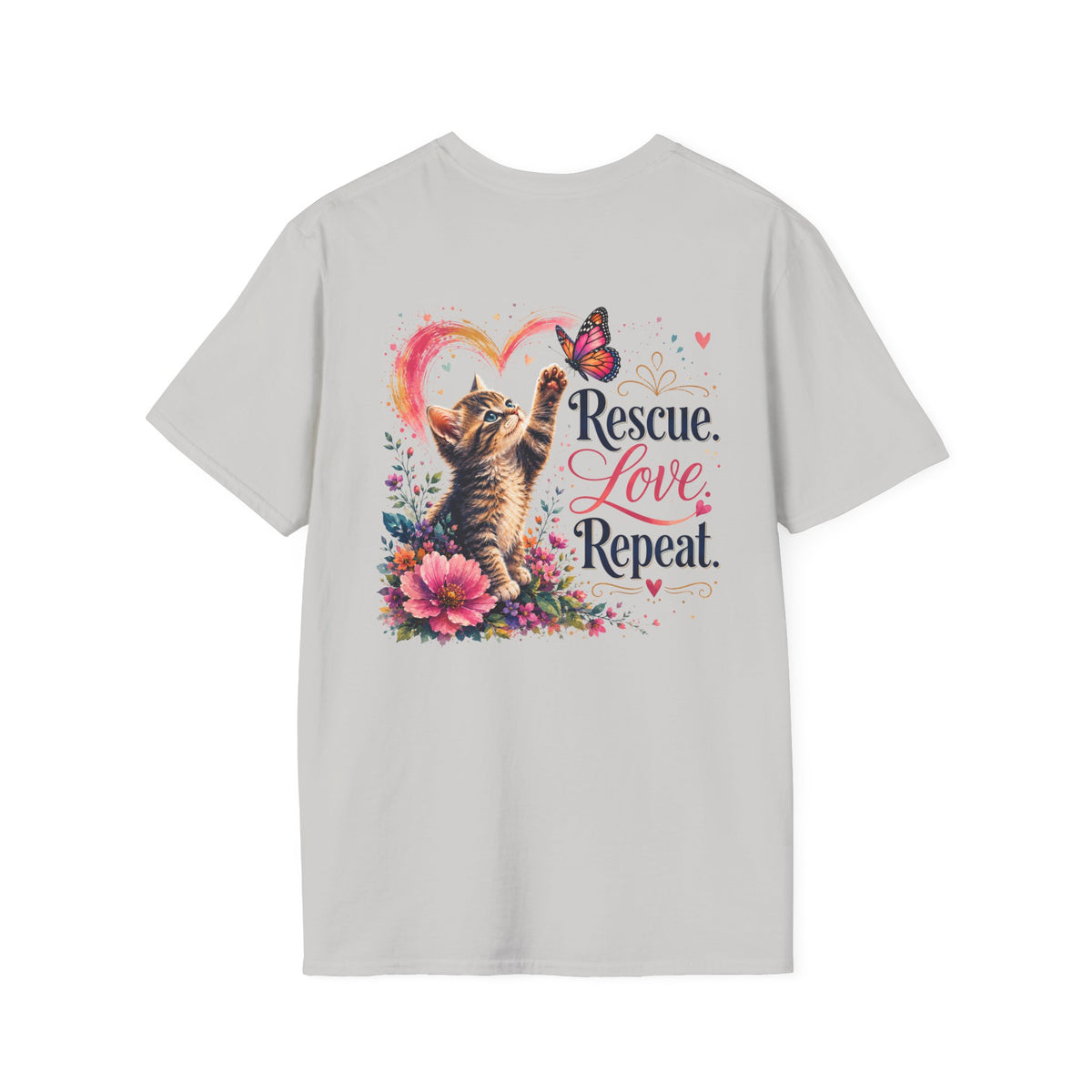 Rescue Love kitten heart butterfly T-Shirt | Rescue Love Repeat tee