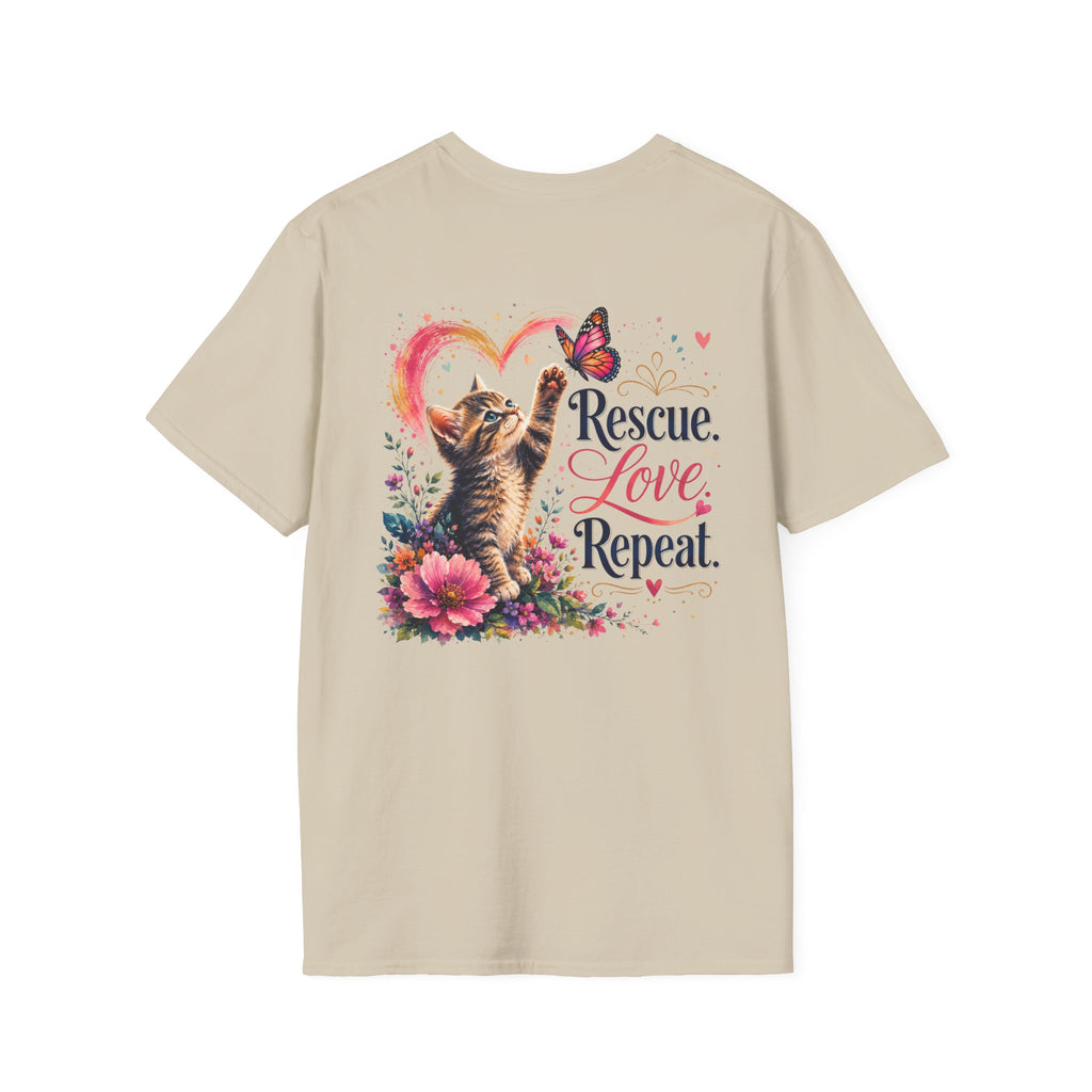 Rescue Love kitten heart butterfly T-Shirt | Rescue Love Repeat tee