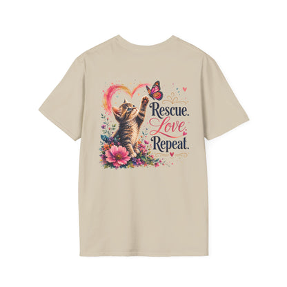 Rescue Love kitten heart butterfly T-Shirt | Rescue Love Repeat tee