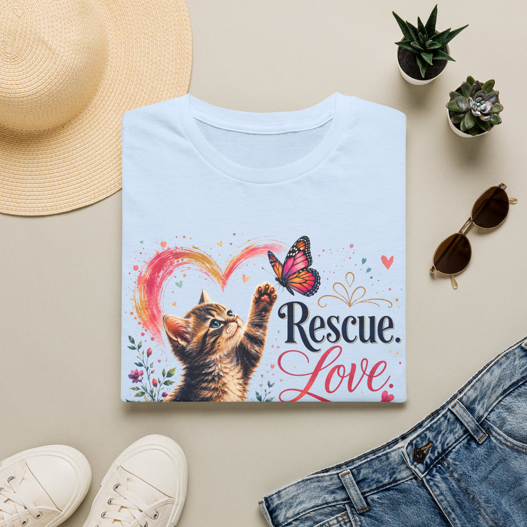 Rescue Love kitten heart butterfly T-Shirt | Rescue Love Repeat tee
