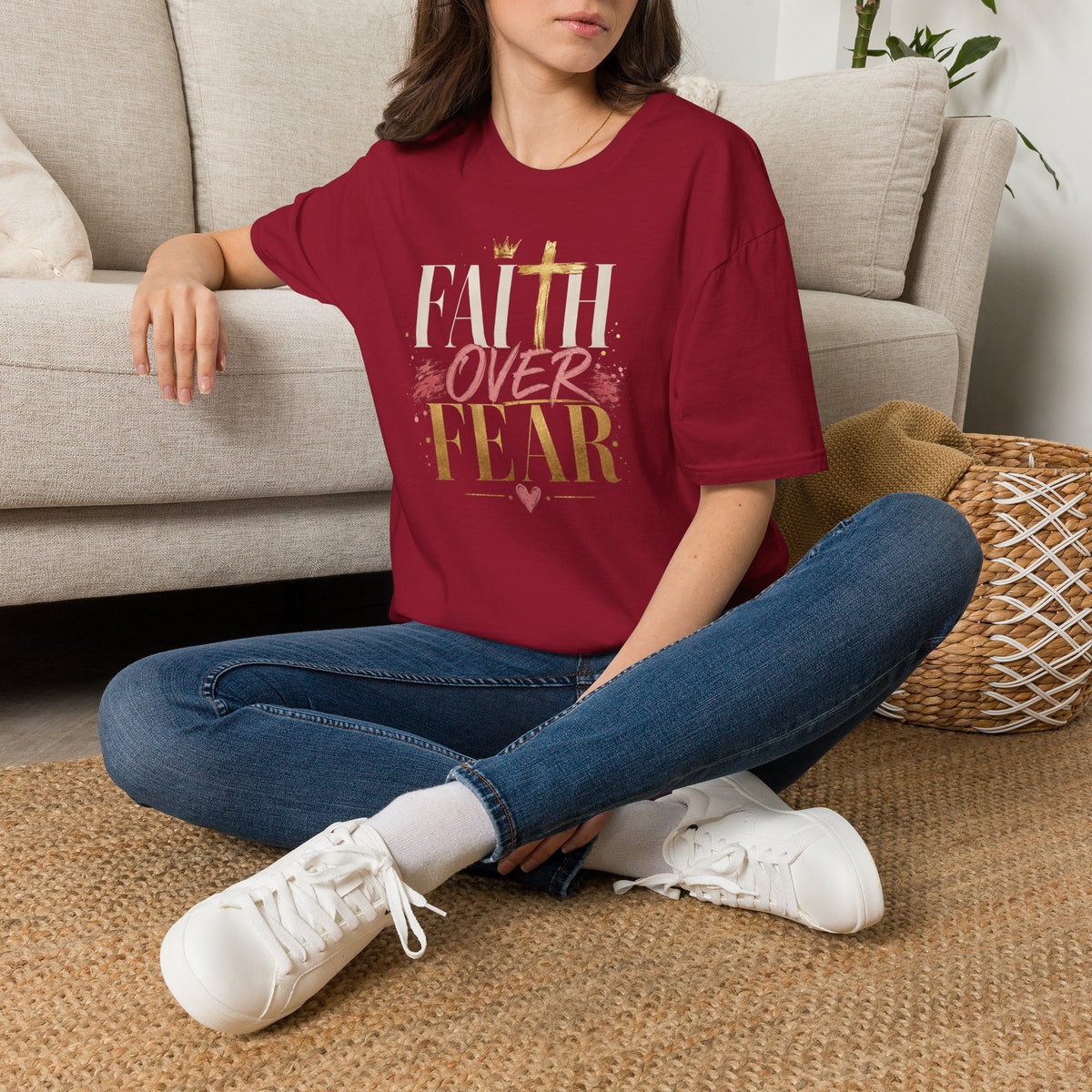 Faith Over Fear T-Shirt | Christian Cross Typography