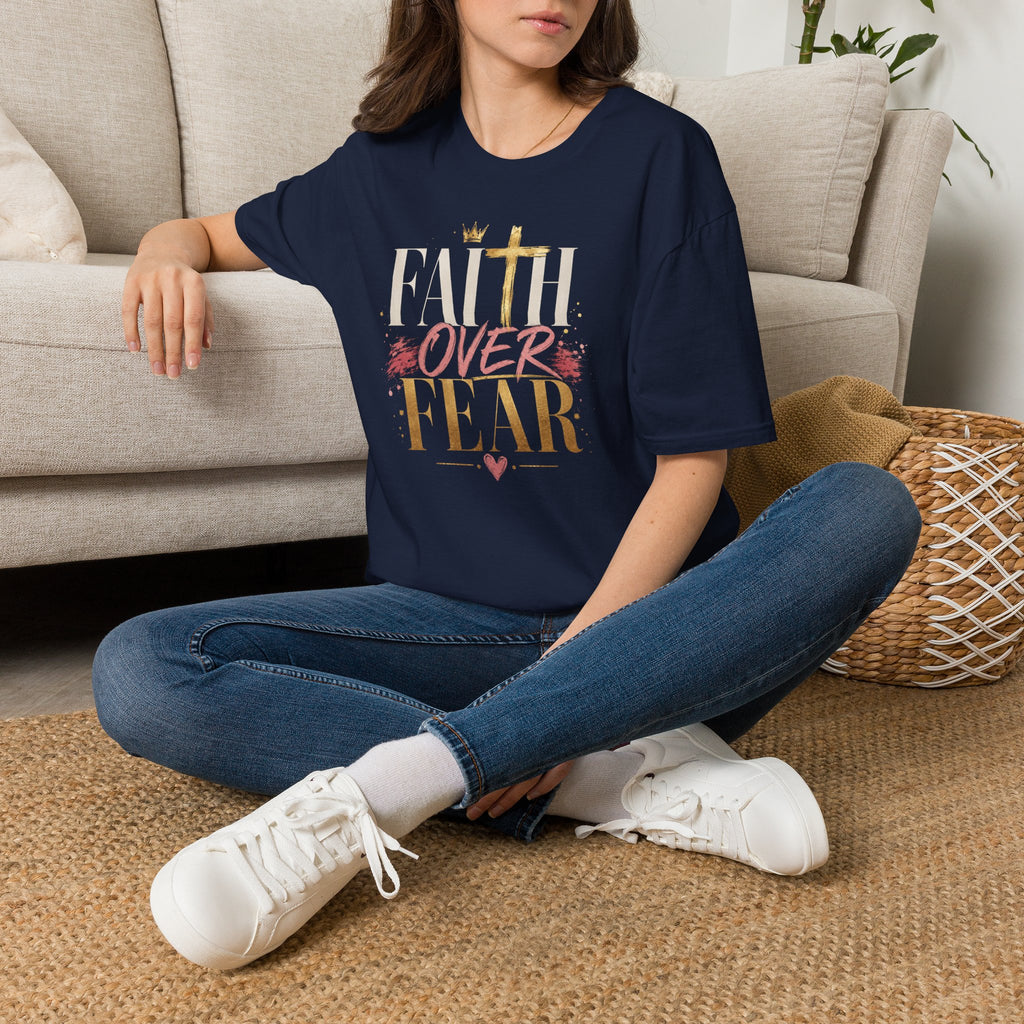 Faith Over Fear T-Shirt | Christian Cross Typography