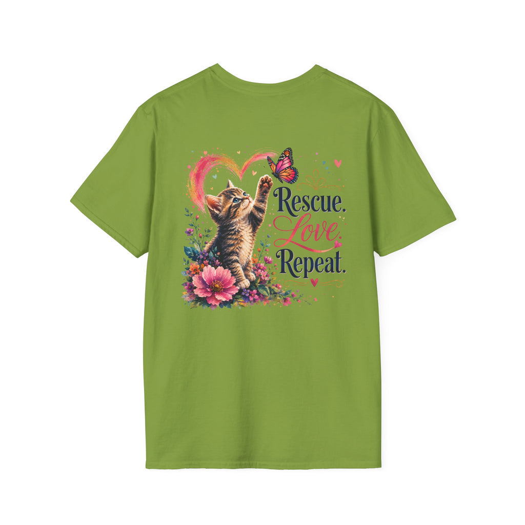 Rescue Love kitten heart butterfly T-Shirt | Rescue Love Repeat tee