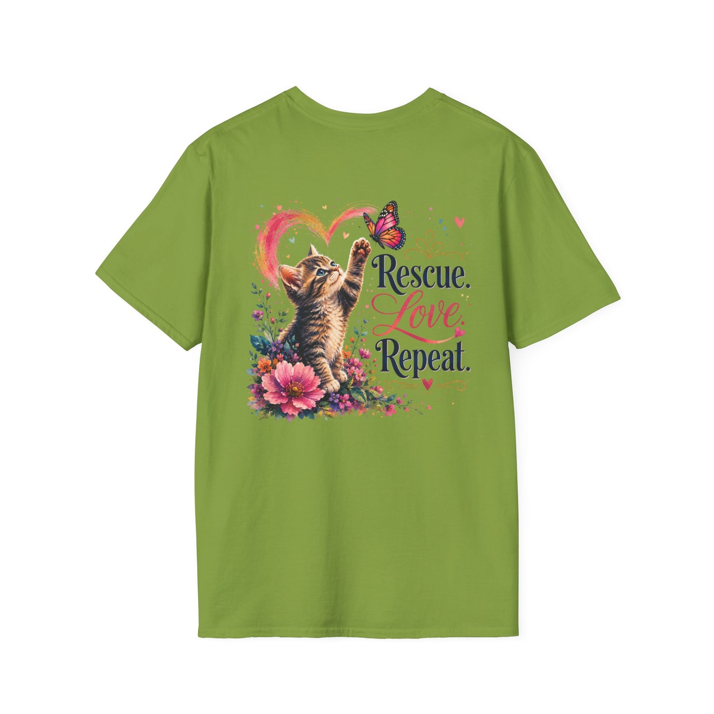 Rescue Love kitten heart butterfly T-Shirt | Rescue Love Repeat tee