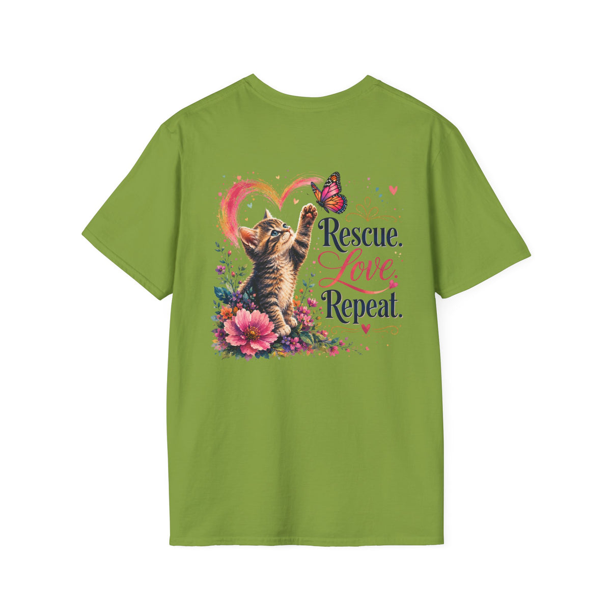 Rescue Love kitten heart butterfly T-Shirt | Rescue Love Repeat tee