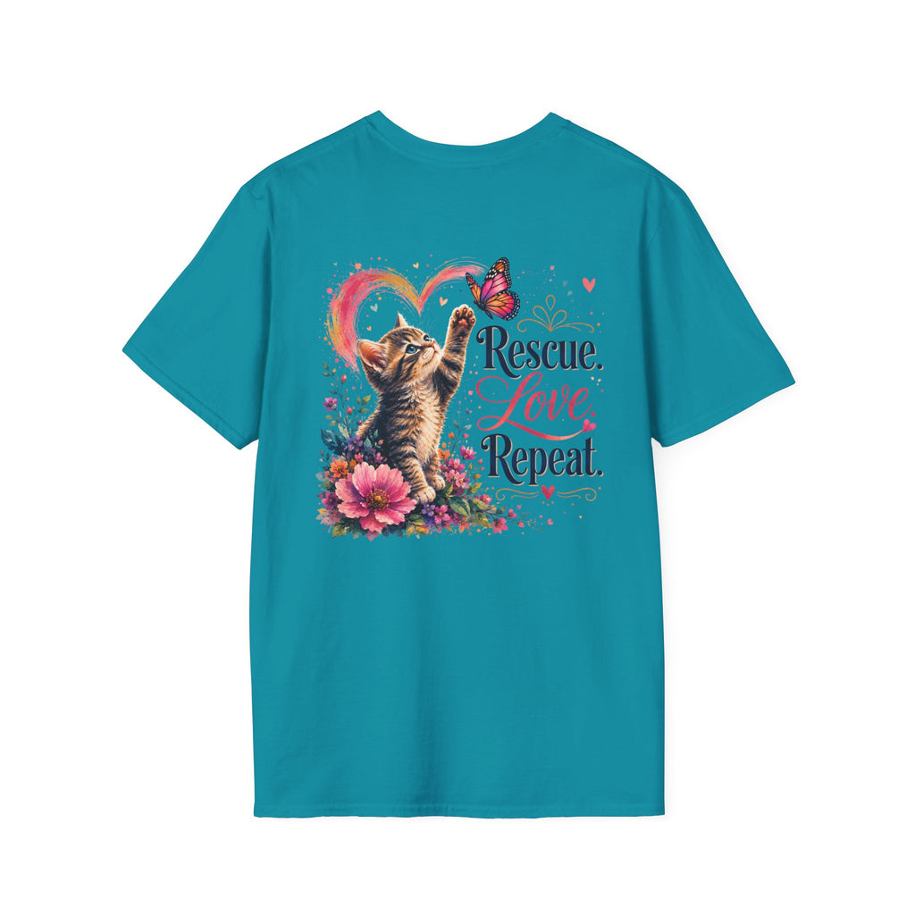 Rescue Love kitten heart butterfly T-Shirt | Rescue Love Repeat tee