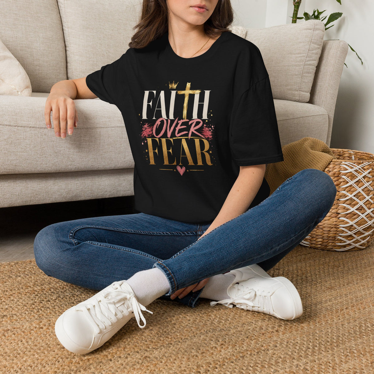 Faith Over Fear T-Shirt | Christian Cross Typography