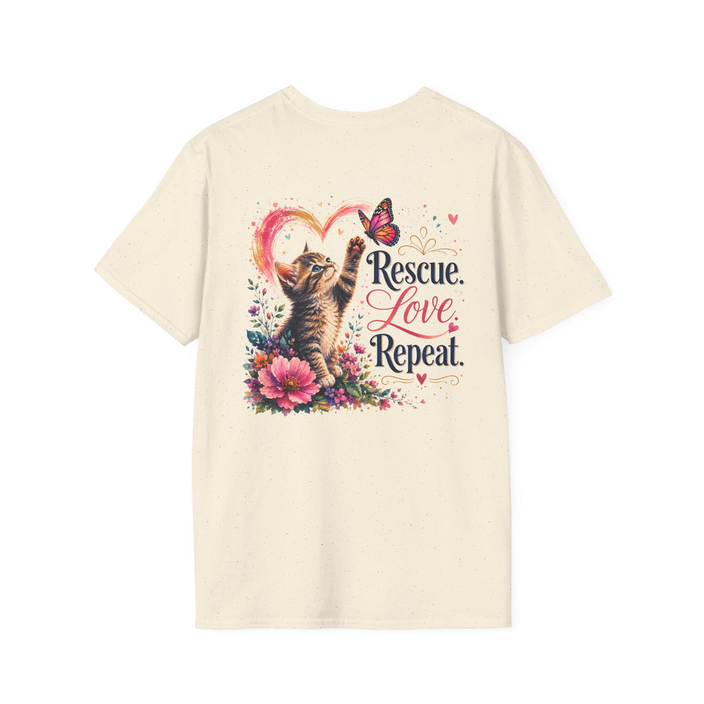 Rescue Love kitten heart butterfly T-Shirt | Rescue Love Repeat tee