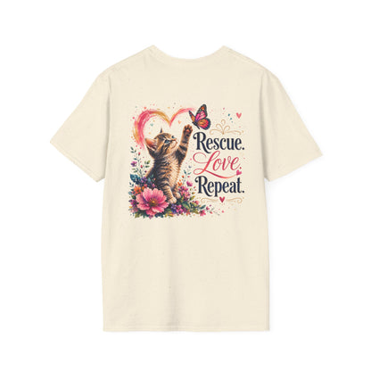 Rescue Love kitten heart butterfly T-Shirt | Rescue Love Repeat tee