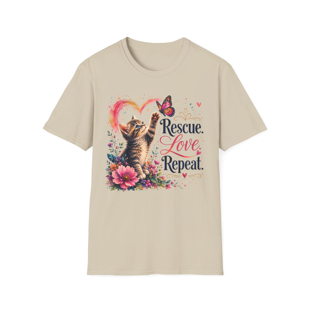 Rescue Love kitten heart butterfly T-Shirt | Rescue Love Repeat tee