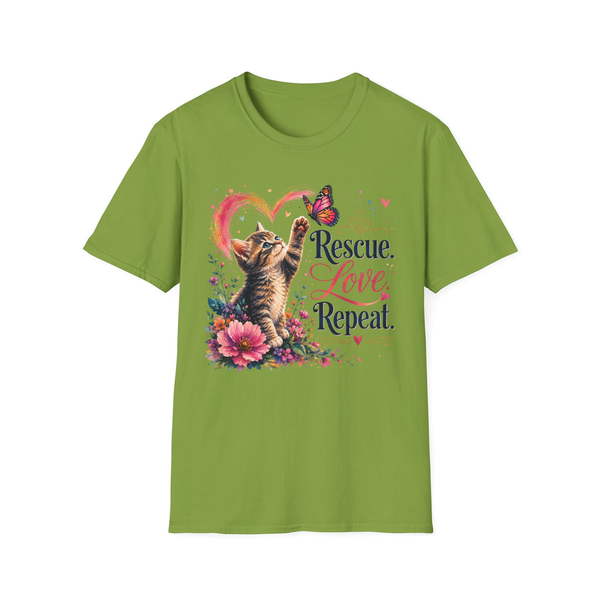 Rescue Love kitten heart butterfly T-Shirt | Rescue Love Repeat tee