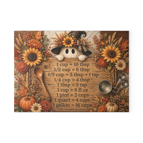 Autumn Sunflower Kitchen Conversion Glass Cutting Board | Measurement Chart