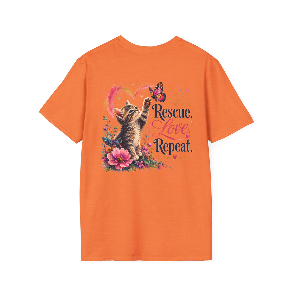 Rescue Love kitten heart butterfly T-Shirt | Rescue Love Repeat tee