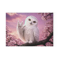 Glass Cutting Board — Cute White Owl 'Love' Hand Gesture on Pink Cherry Blossom Background