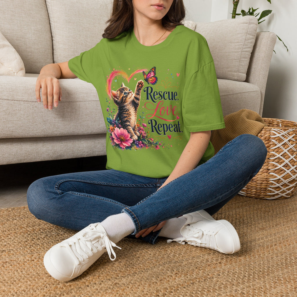 Rescue Love kitten heart butterfly T-Shirt | Rescue Love Repeat tee