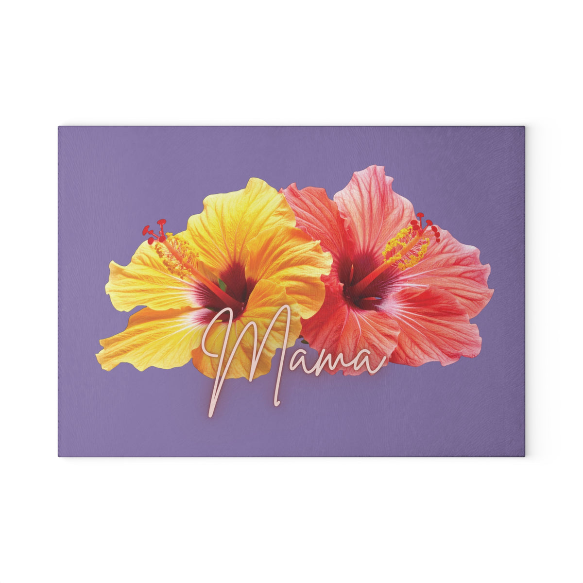 Mama Hibiscus Glass Cutting Board — Tropical Floral Kitchen Gift for Moms