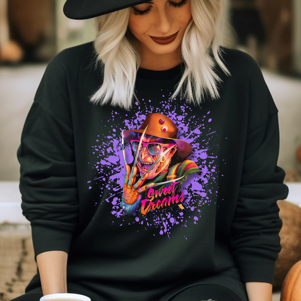 Neon Nightmare Freddy Krueger Sweatshirt | Retro Horror Splatter