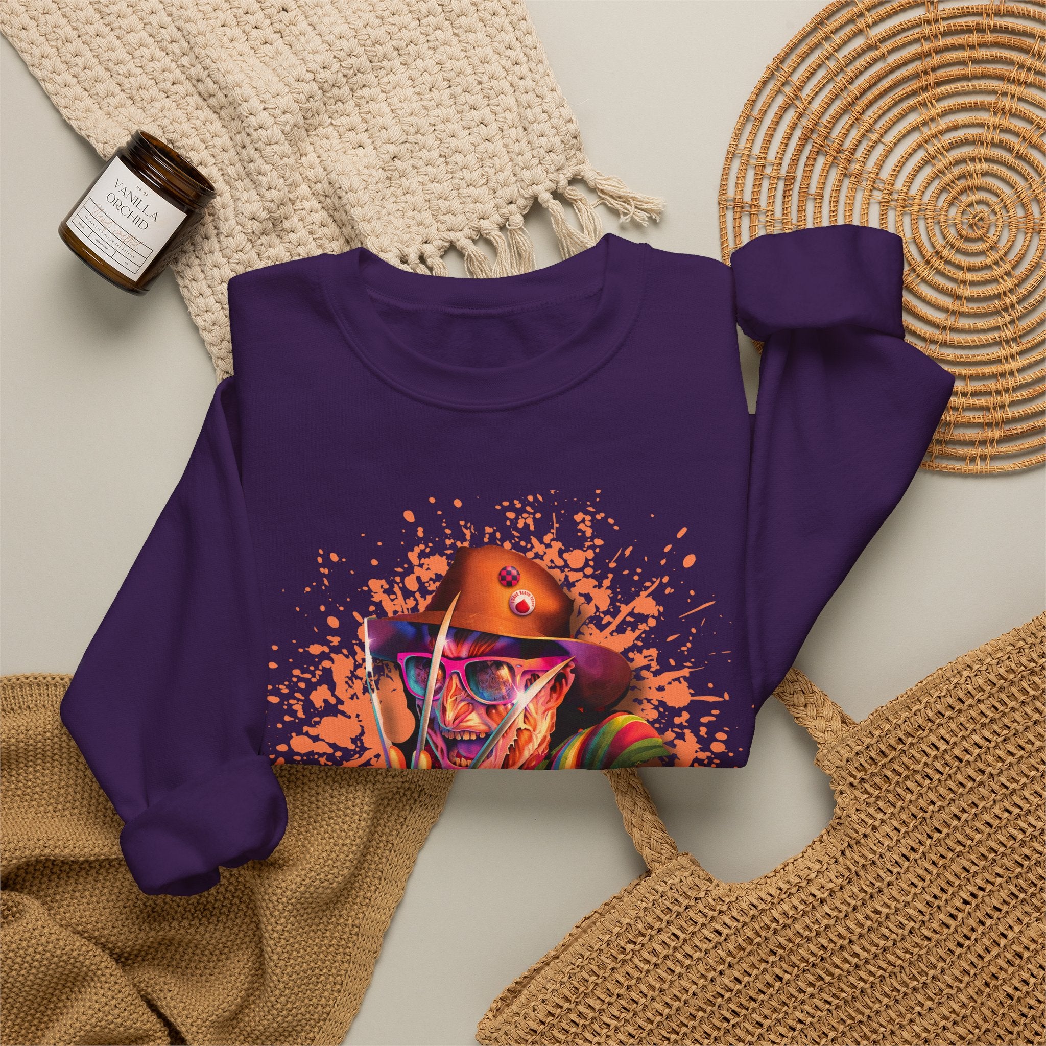 Neon Nightmare Freddy Krueger Sweatshirt | Retro Horror Splatter