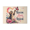 Rescue Love Repeat kitten with butterfly Glass Cutting Board | floral heart kitchen decor