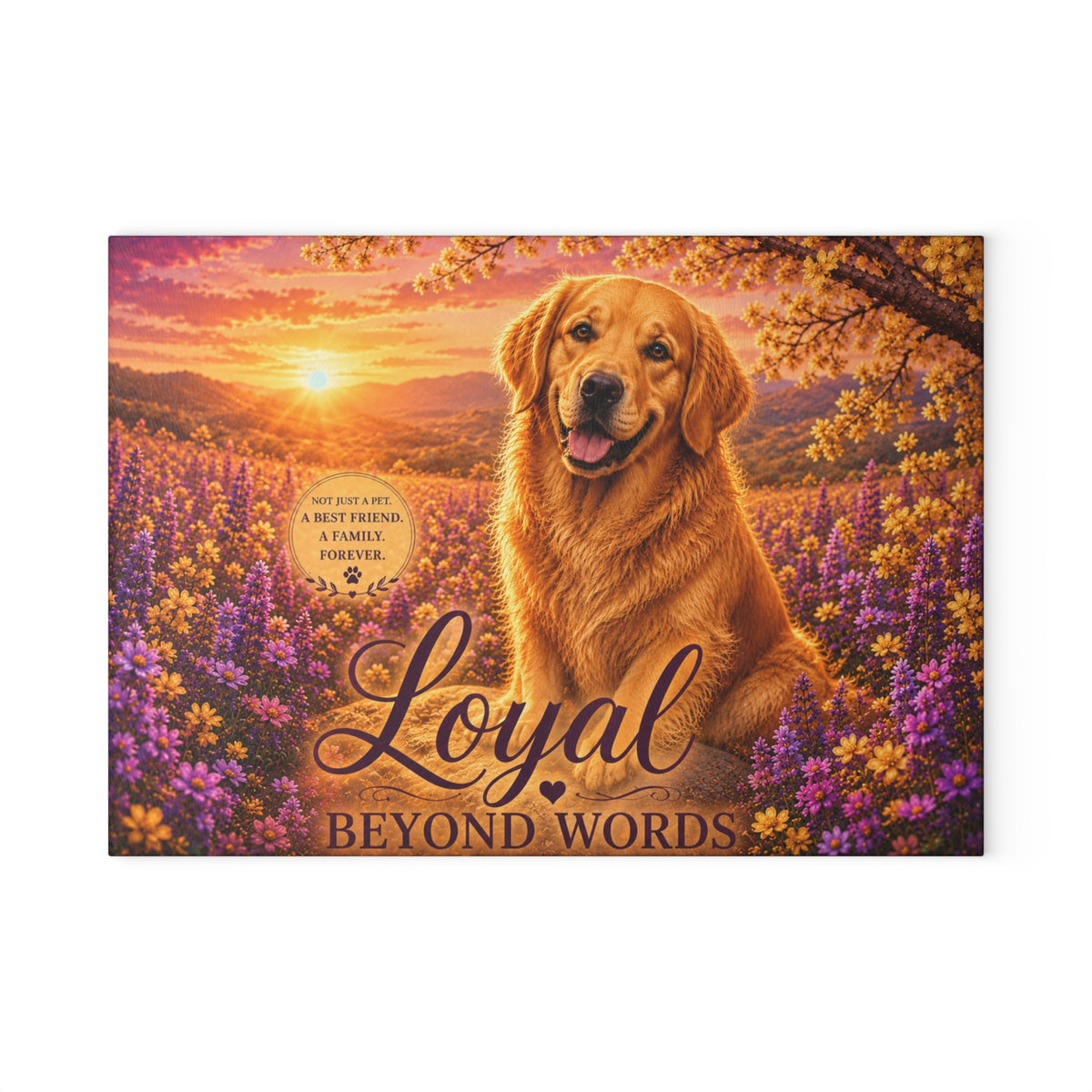 Golden Retriever 'Loyal Beyond Words' Glass Cutting Board | Dog Kitchen Decor