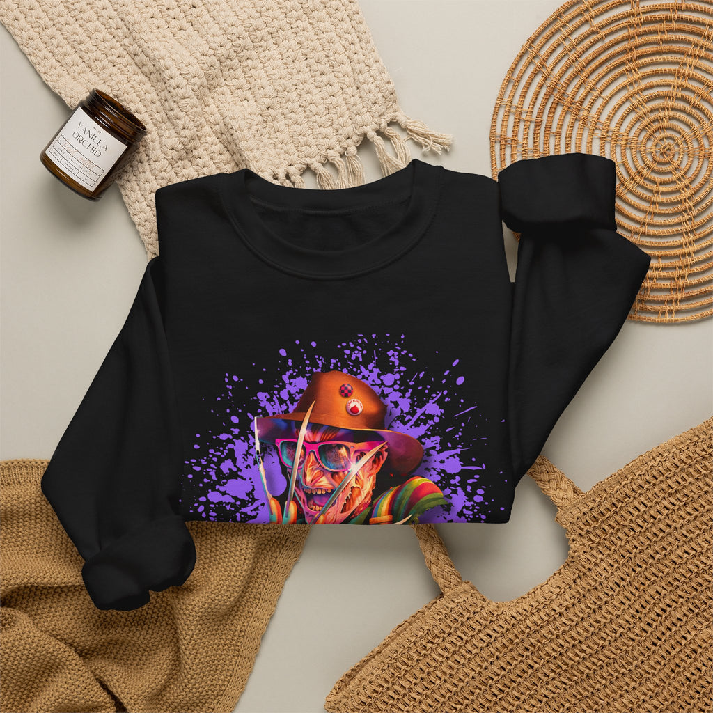Neon Nightmare Freddy Krueger Sweatshirt | Retro Horror Splatter