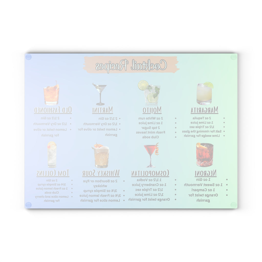 Cocktail Recipes Glass Cutting Board | Margarita Mojito Martini Old Fashioned
