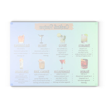 Cocktail Recipes Glass Cutting Board | Margarita Mojito Martini Old Fashioned