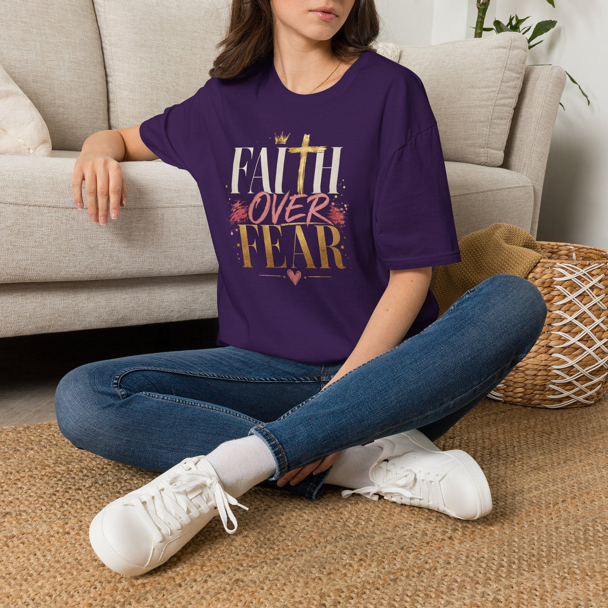 Faith Over Fear T-Shirt | Christian Cross Typography