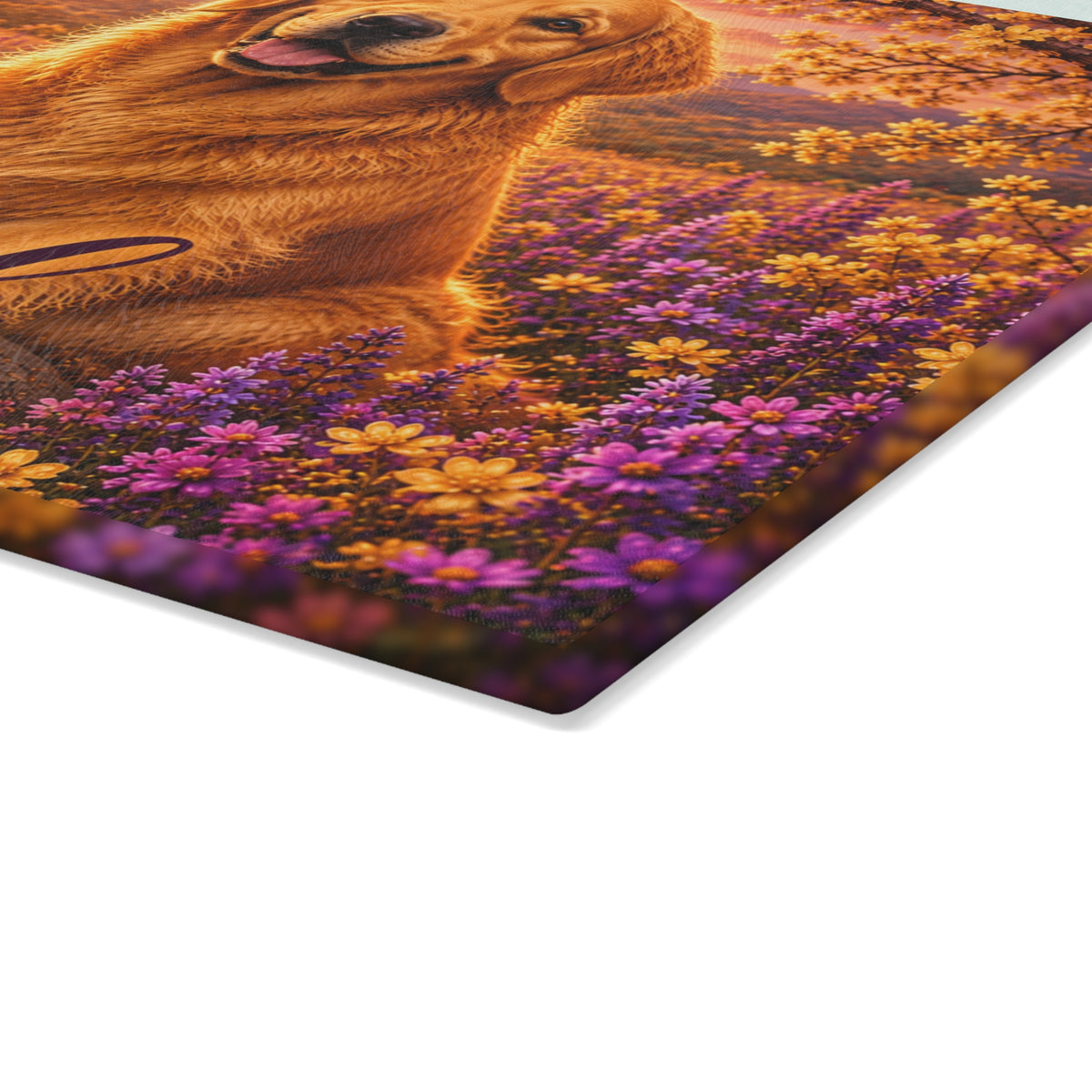 Golden Retriever 'Loyal Beyond Words' Glass Cutting Board | Dog Kitchen Decor