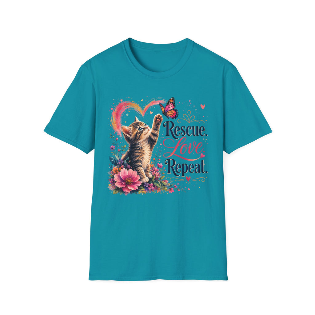 Rescue Love kitten heart butterfly T-Shirt | Rescue Love Repeat tee