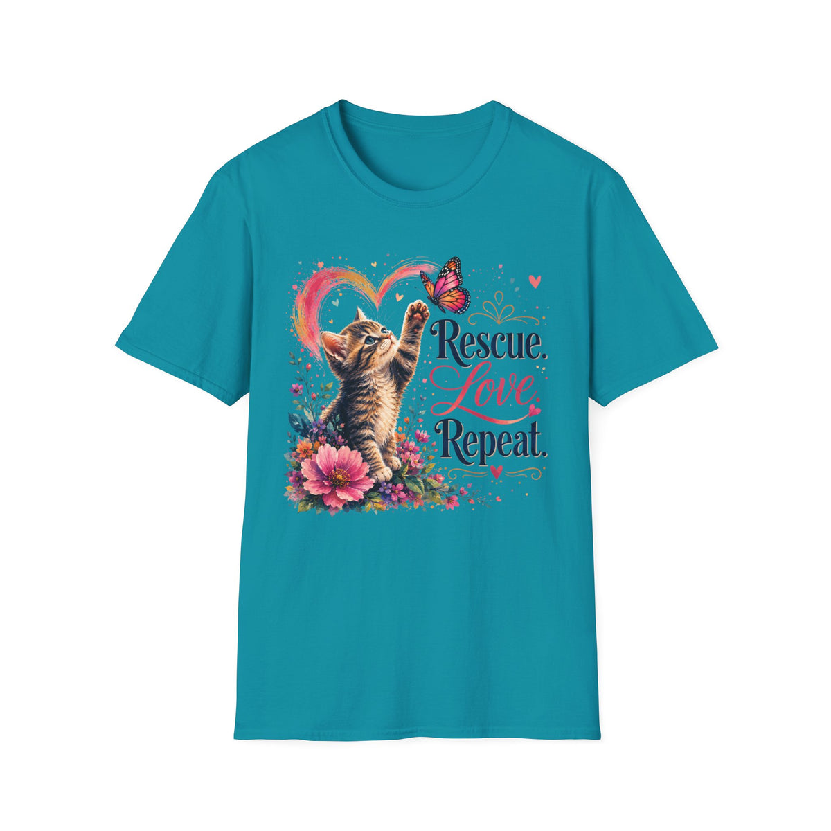 Rescue Love kitten heart butterfly T-Shirt | Rescue Love Repeat tee