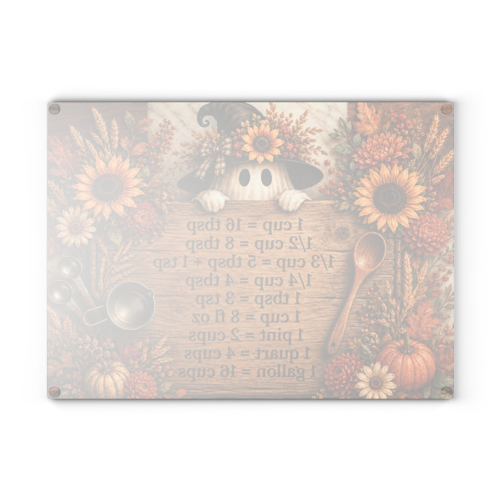 Autumn Sunflower Kitchen Conversion Glass Cutting Board | Measurement Chart
