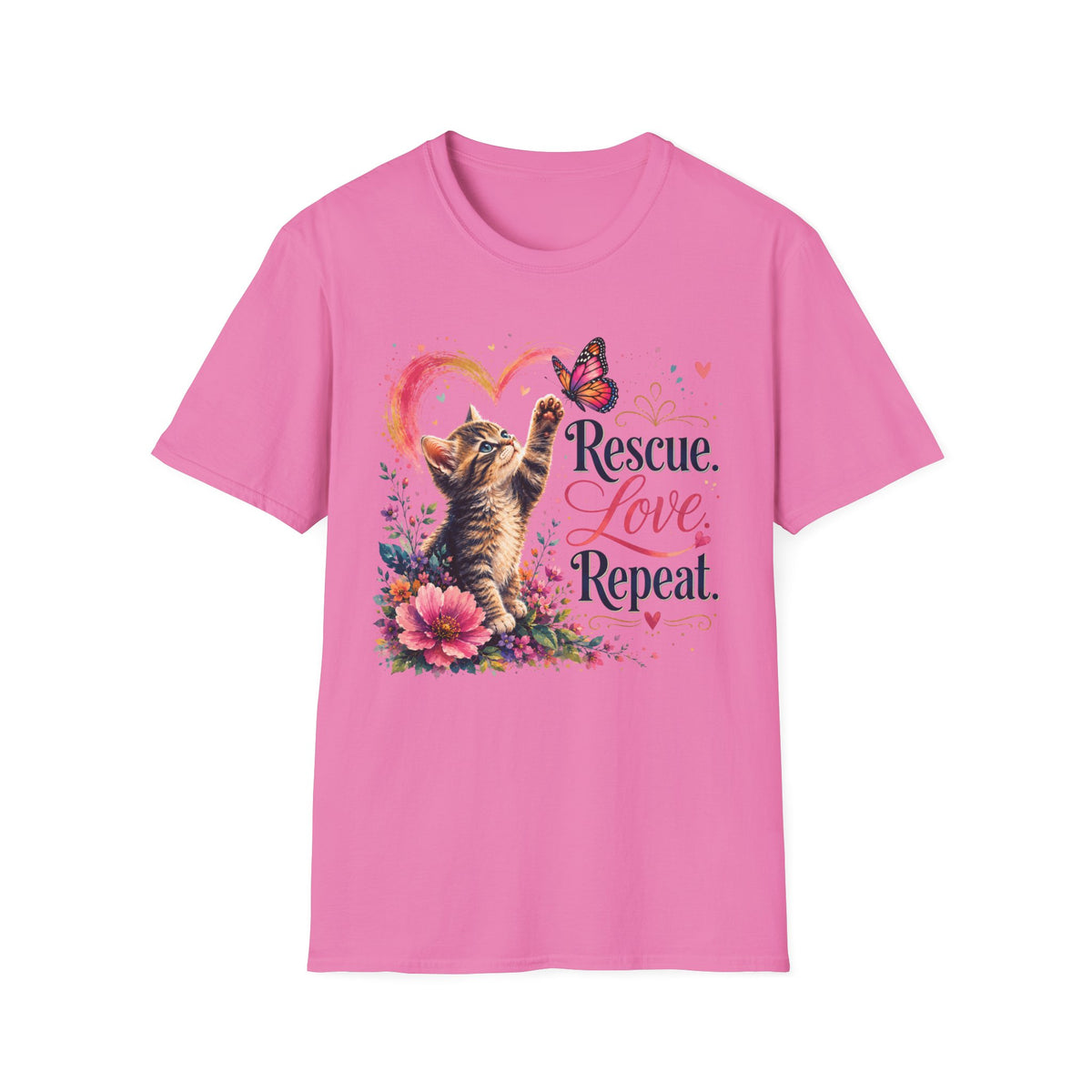 Rescue Love kitten heart butterfly T-Shirt | Rescue Love Repeat tee
