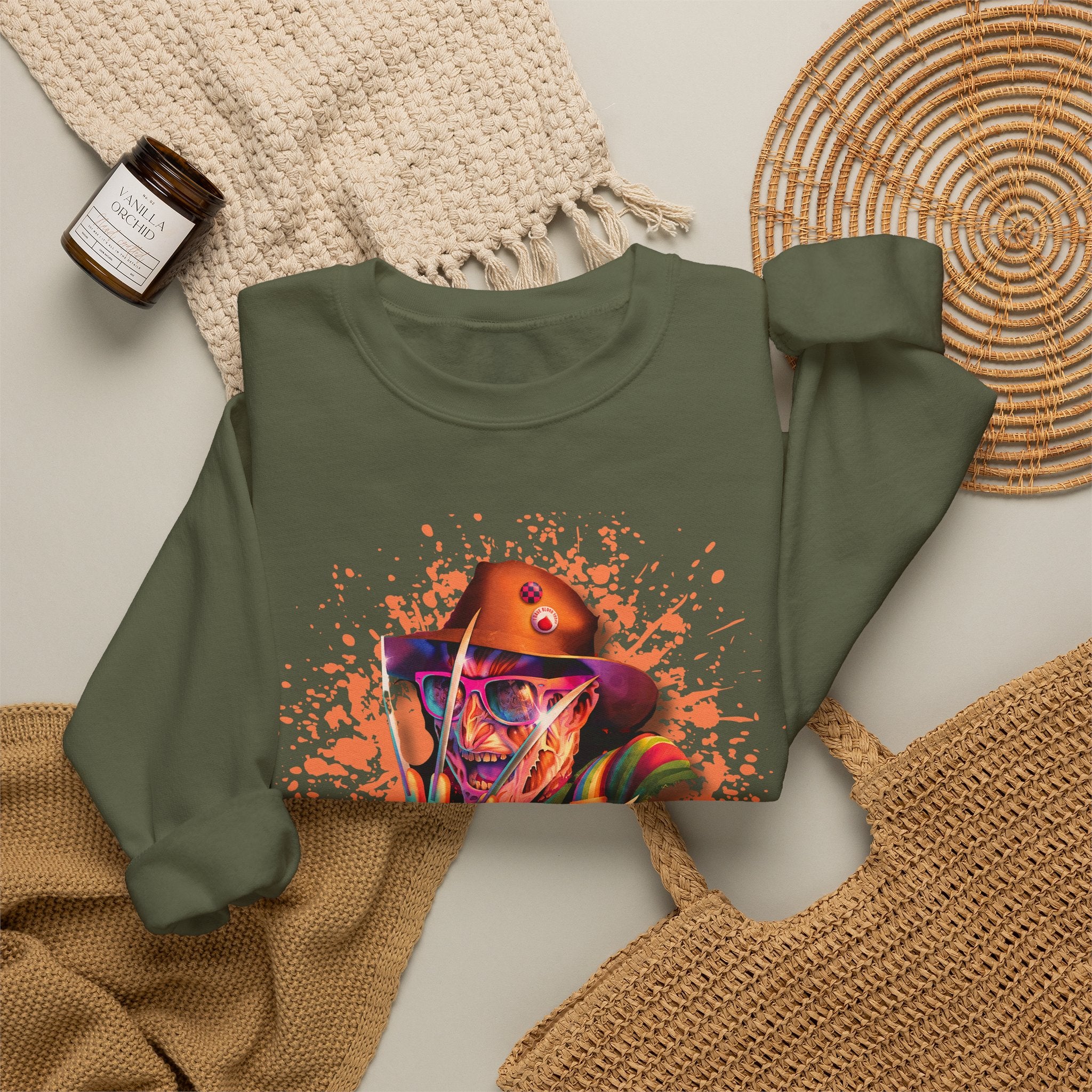 Neon Nightmare Freddy Krueger Sweatshirt | Retro Horror Splatter