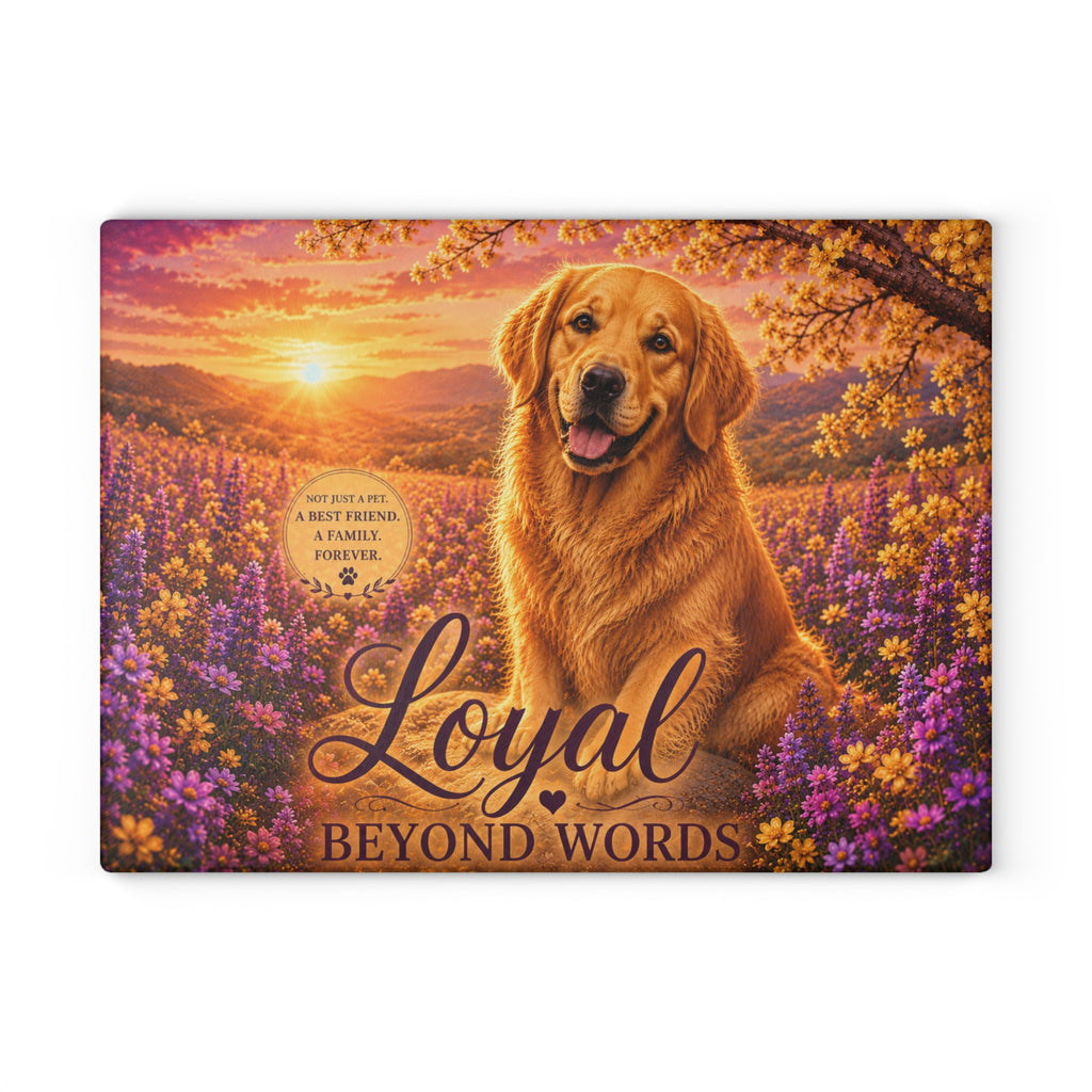 Golden Retriever 'Loyal Beyond Words' Glass Cutting Board | Dog Kitchen Decor