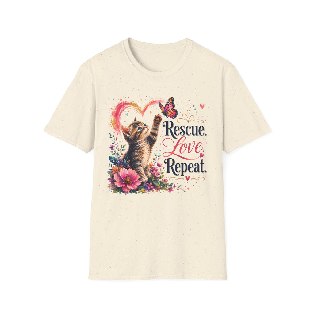 Rescue Love kitten heart butterfly T-Shirt | Rescue Love Repeat tee