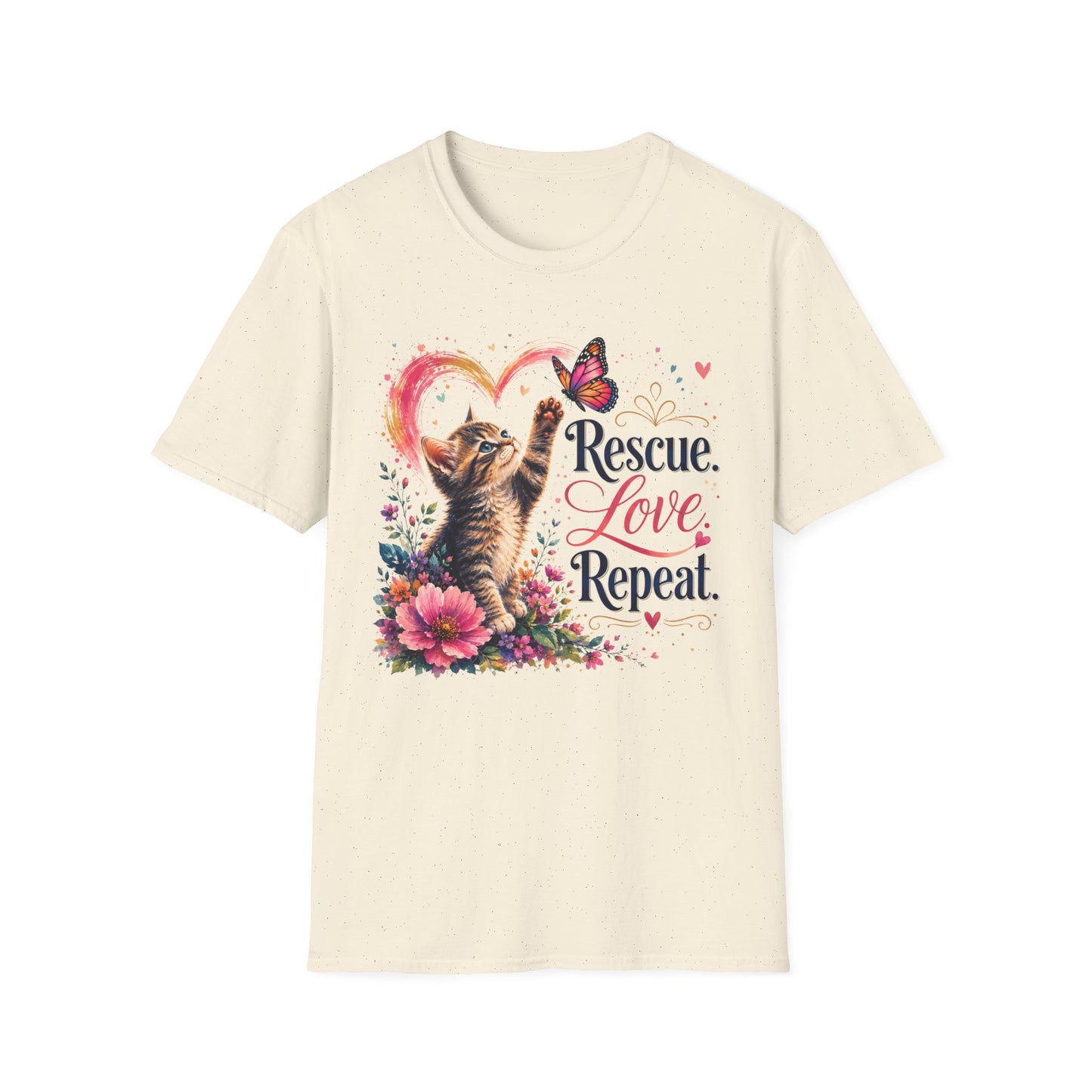 Rescue Love kitten heart butterfly T-Shirt | Rescue Love Repeat tee