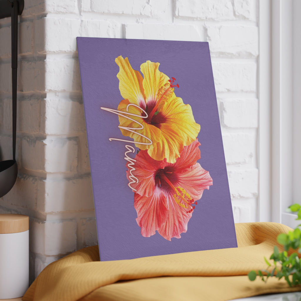 Mama Hibiscus Glass Cutting Board — Tropical Floral Kitchen Gift for Moms