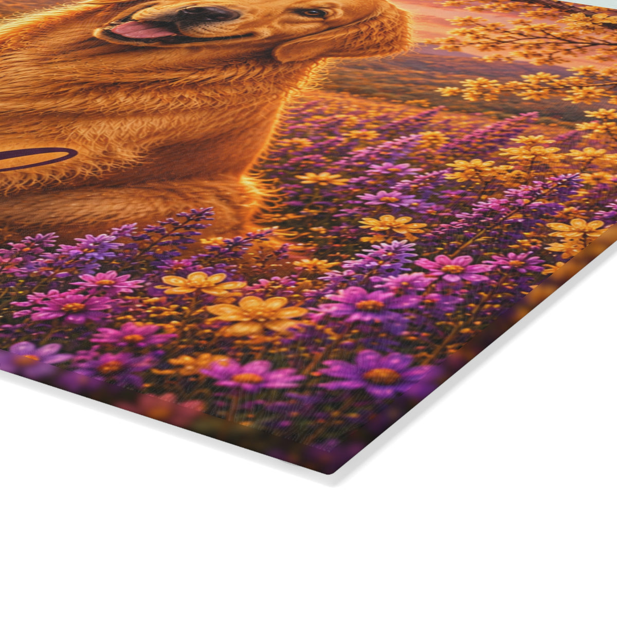 Golden Retriever 'Loyal Beyond Words' Glass Cutting Board | Dog Kitchen Decor
