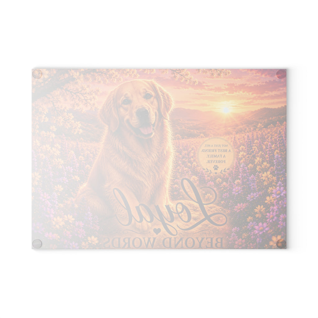 Golden Retriever 'Loyal Beyond Words' Glass Cutting Board | Dog Kitchen Decor