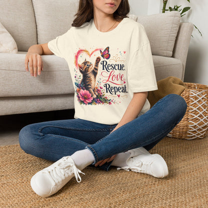 Rescue Love kitten heart butterfly T-Shirt | Rescue Love Repeat tee