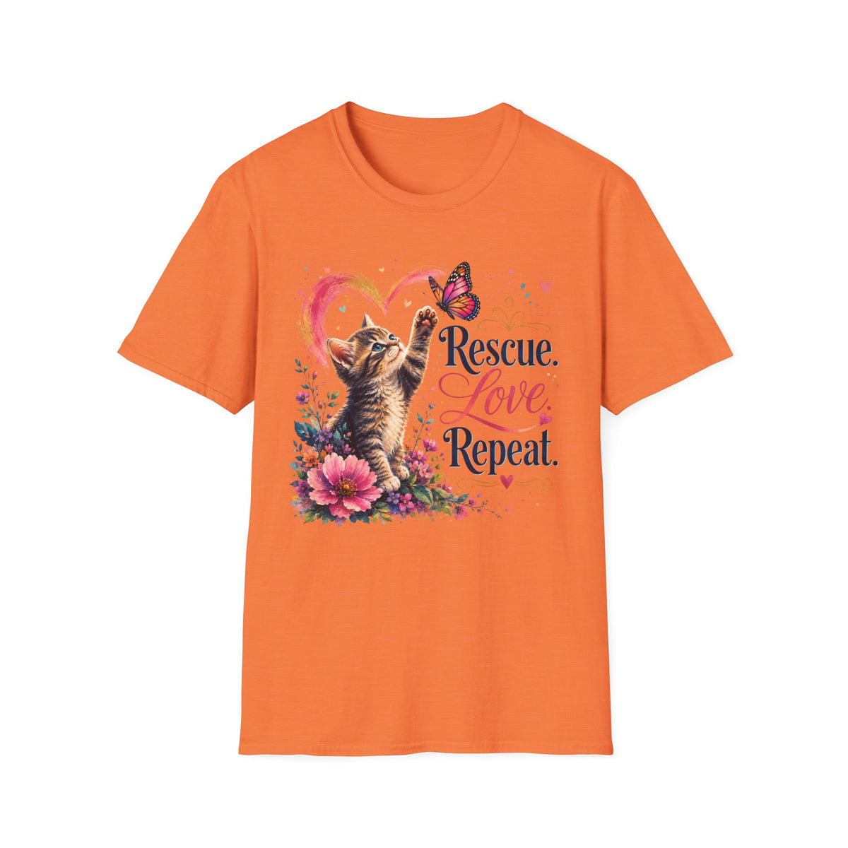 Rescue Love kitten heart butterfly T-Shirt | Rescue Love Repeat tee
