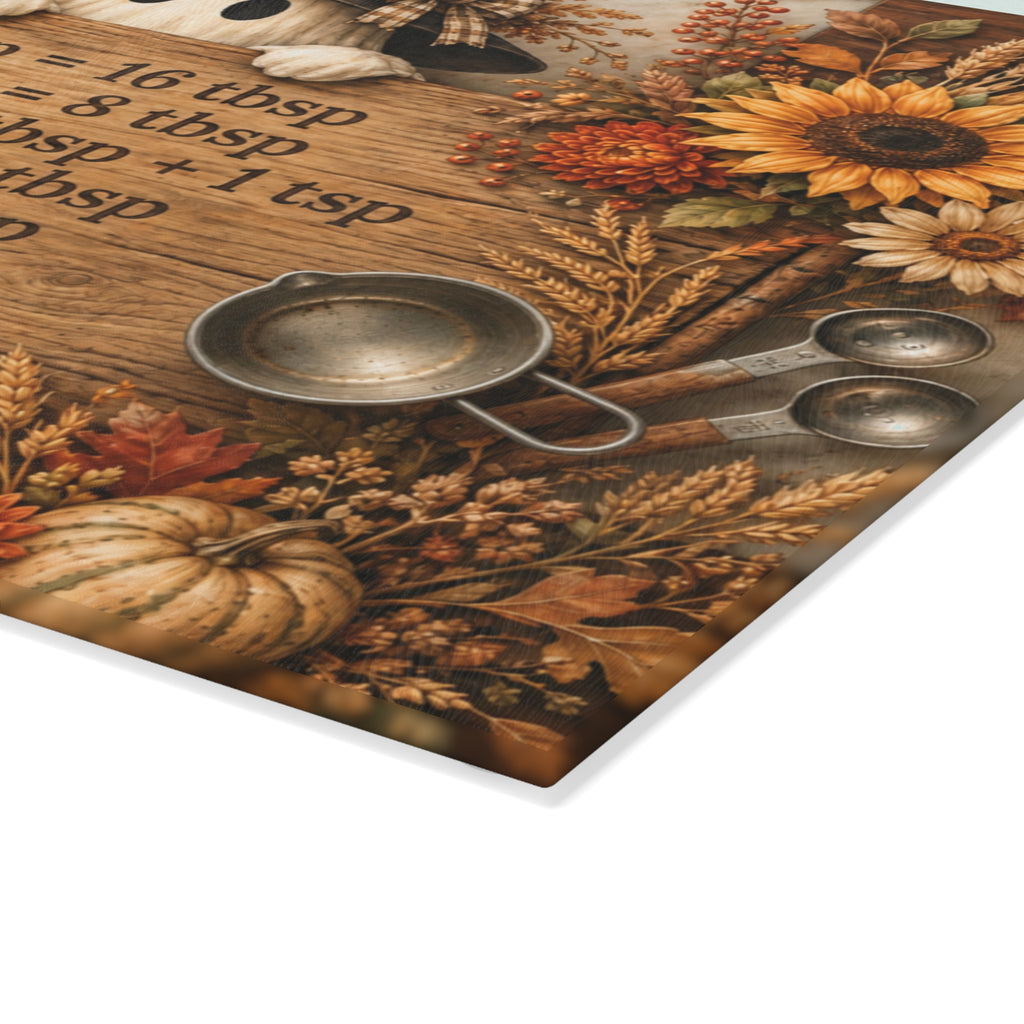 Autumn Sunflower Kitchen Conversion Glass Cutting Board | Measurement Chart
