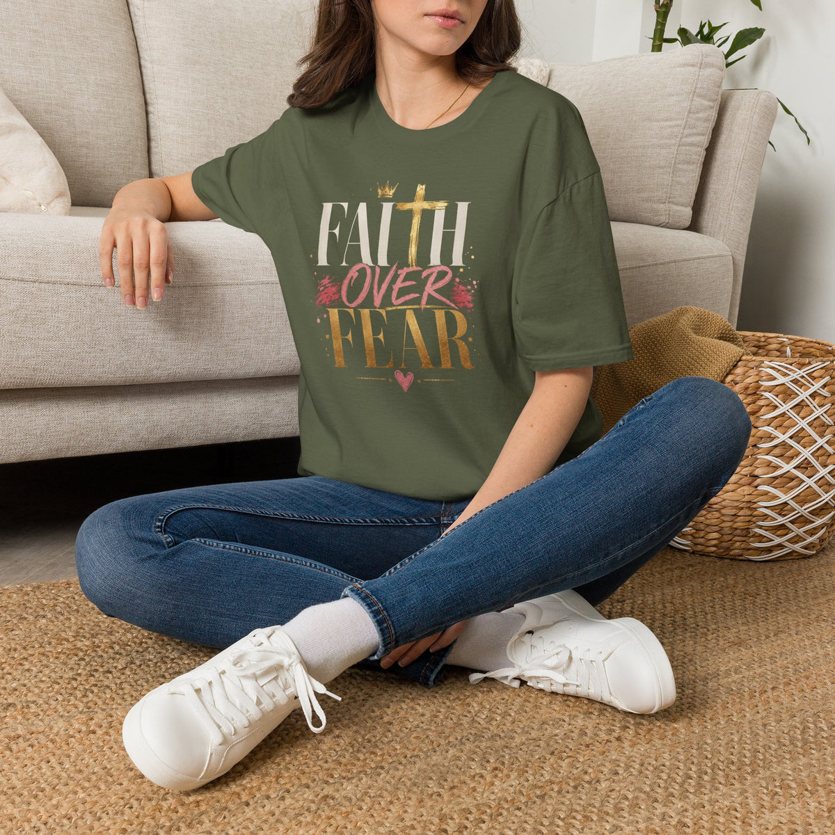 Faith Over Fear T-Shirt | Christian Cross Typography