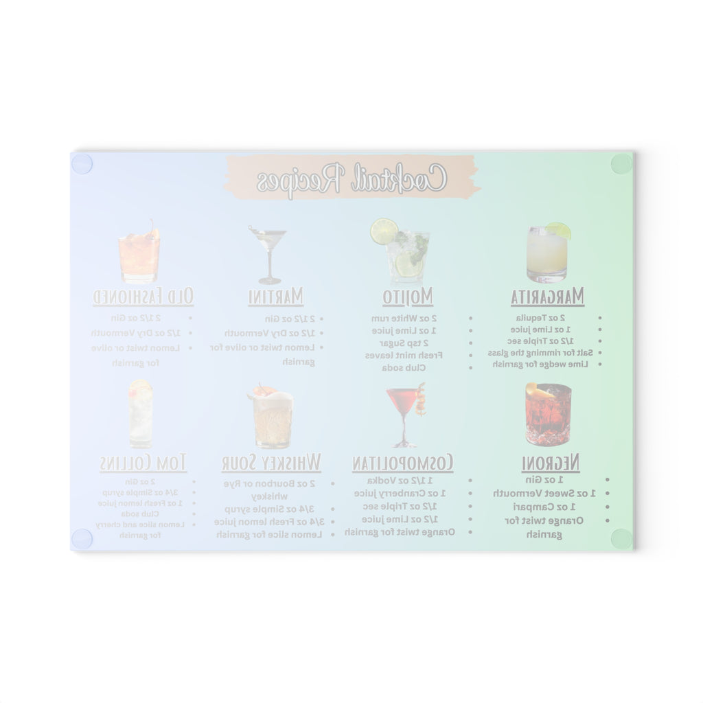 Cocktail Recipes Glass Cutting Board | Margarita Mojito Martini Old Fashioned