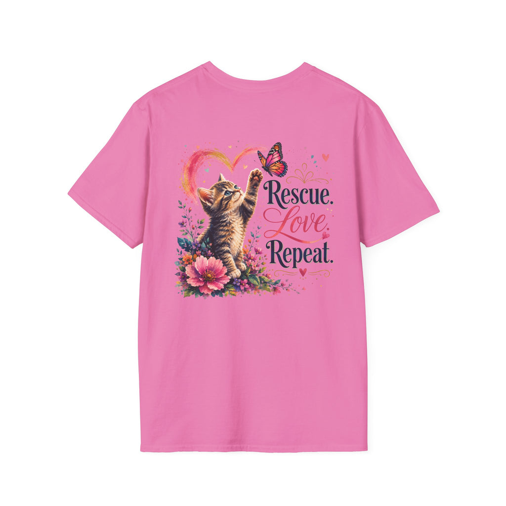 Rescue Love kitten heart butterfly T-Shirt | Rescue Love Repeat tee